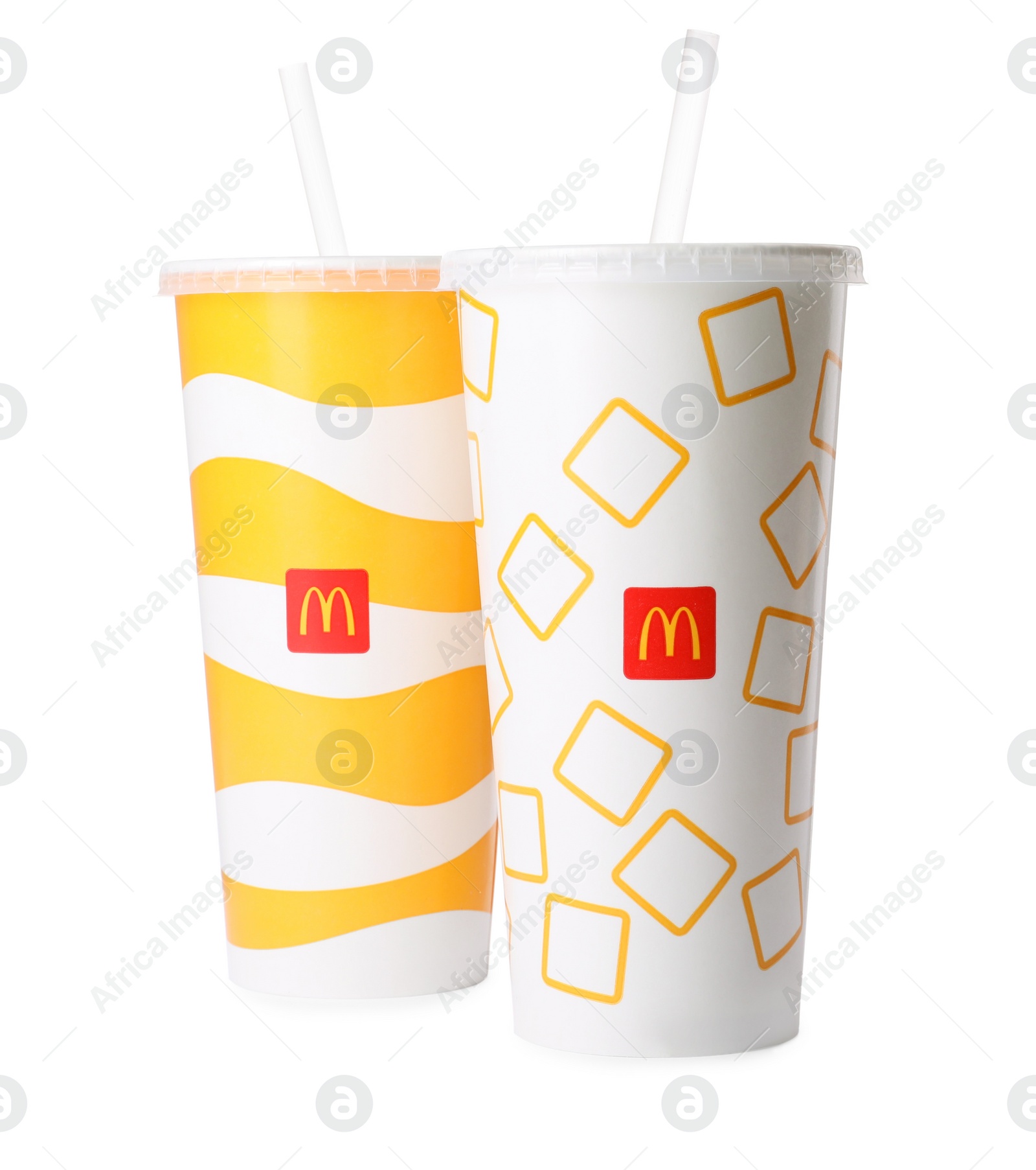 Photo of MYKOLAIV, UKRAINE - AUGUST 11, 2021: Cold McDonald's drinks isolated on white