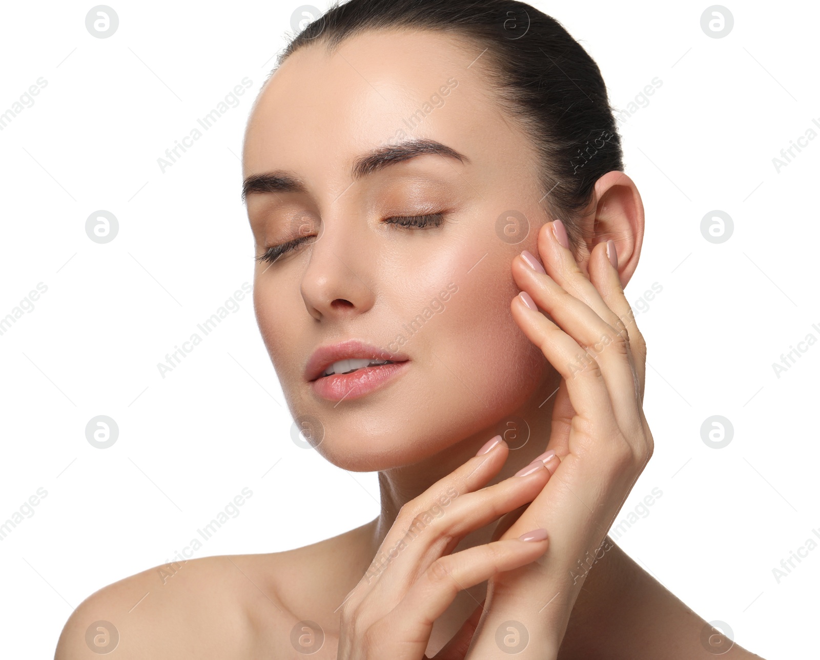 Photo of Portrait of beautiful young woman on white background