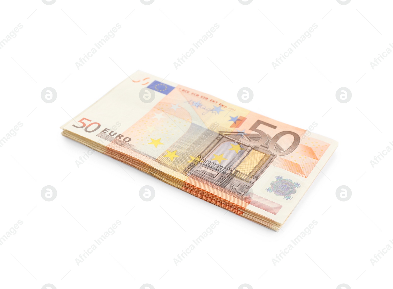 Photo of Euro banknotes on white background. Money and finance