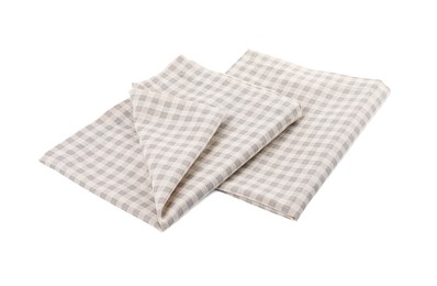 Photo of Two grey plaid napkins on white background