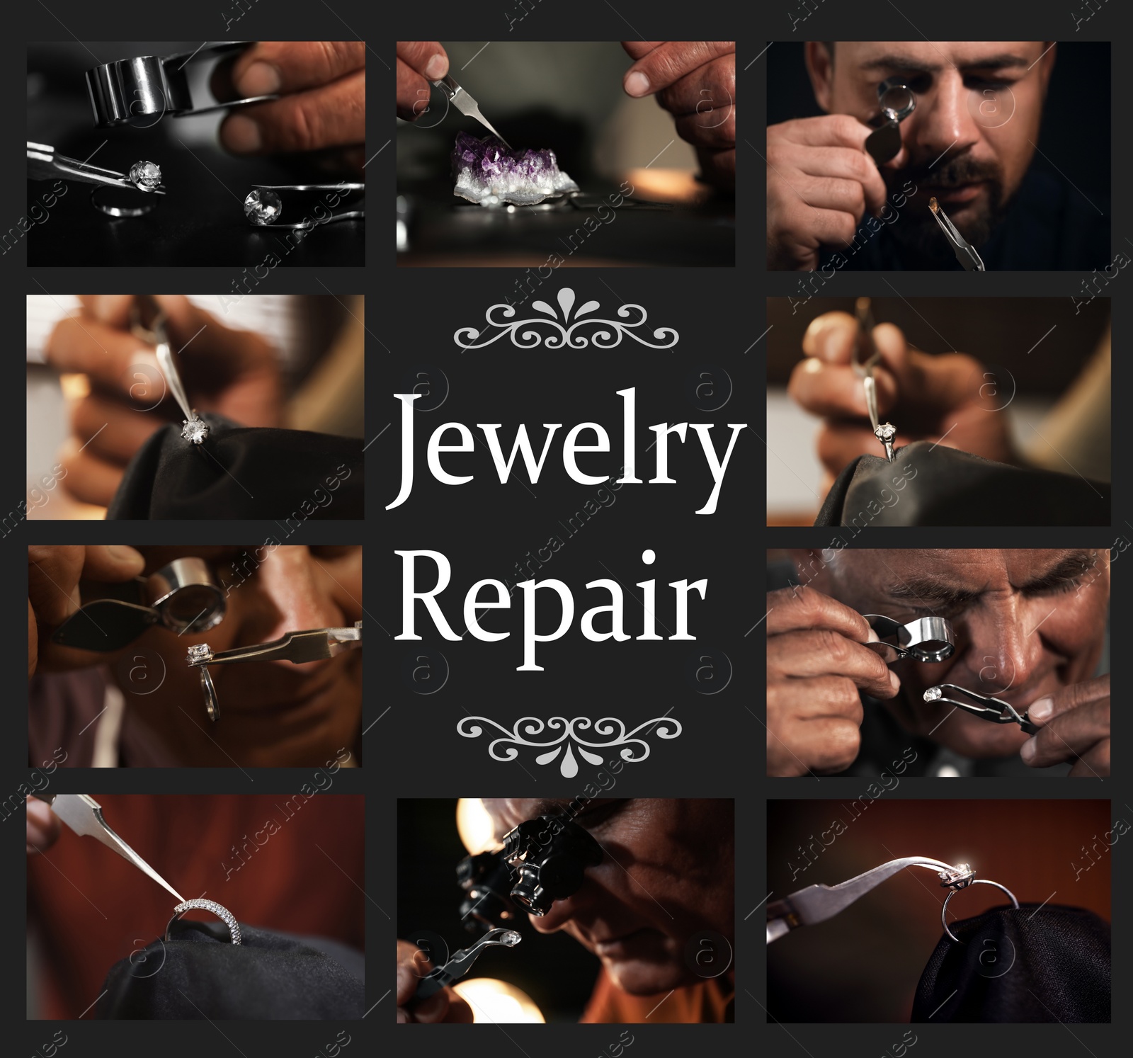 Image of Collage with photos of jewelers at work