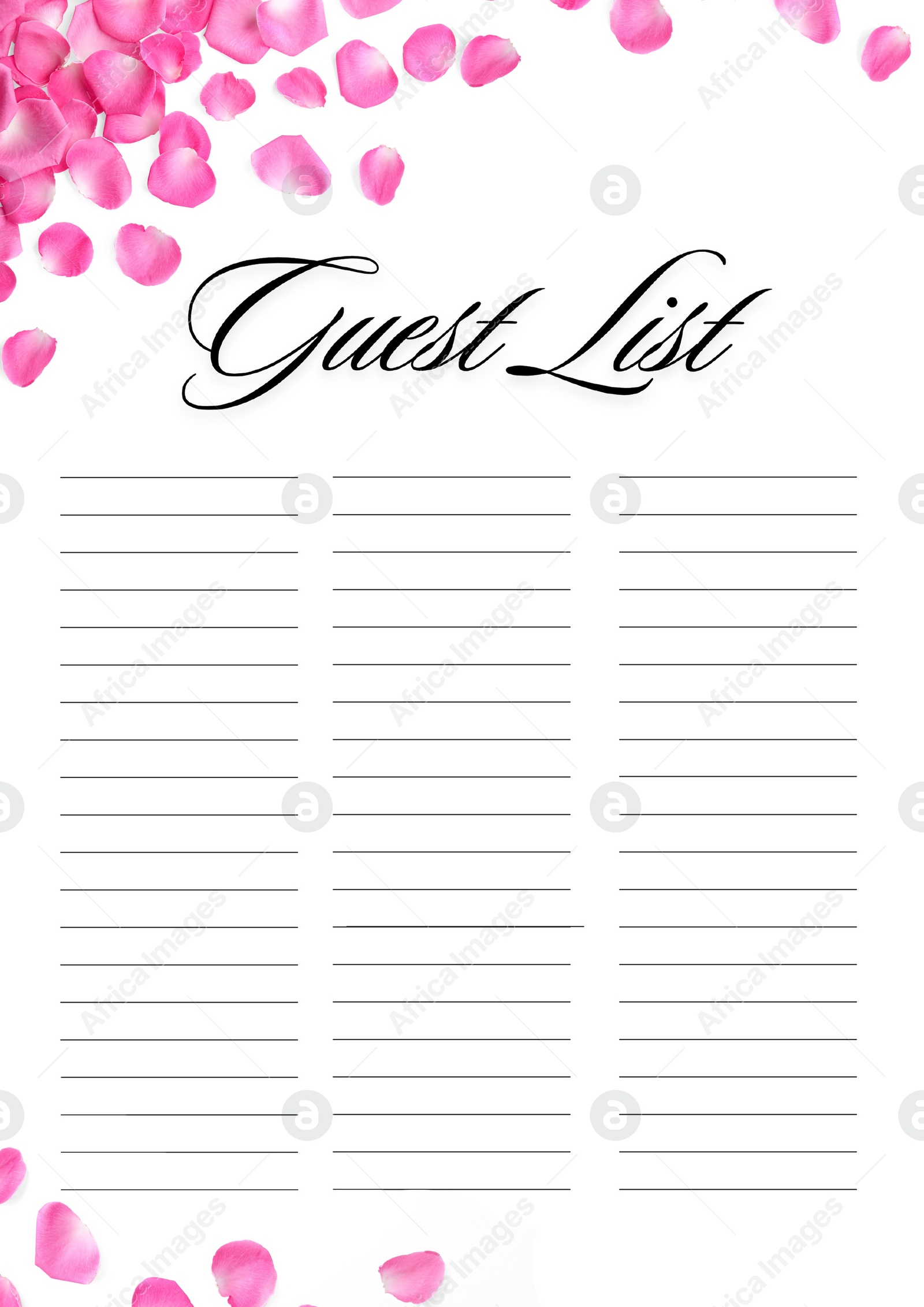 Image of Guest list design with beautiful flower petals and empty lines