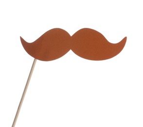 Photo of Fake paper mustache on stick against white background