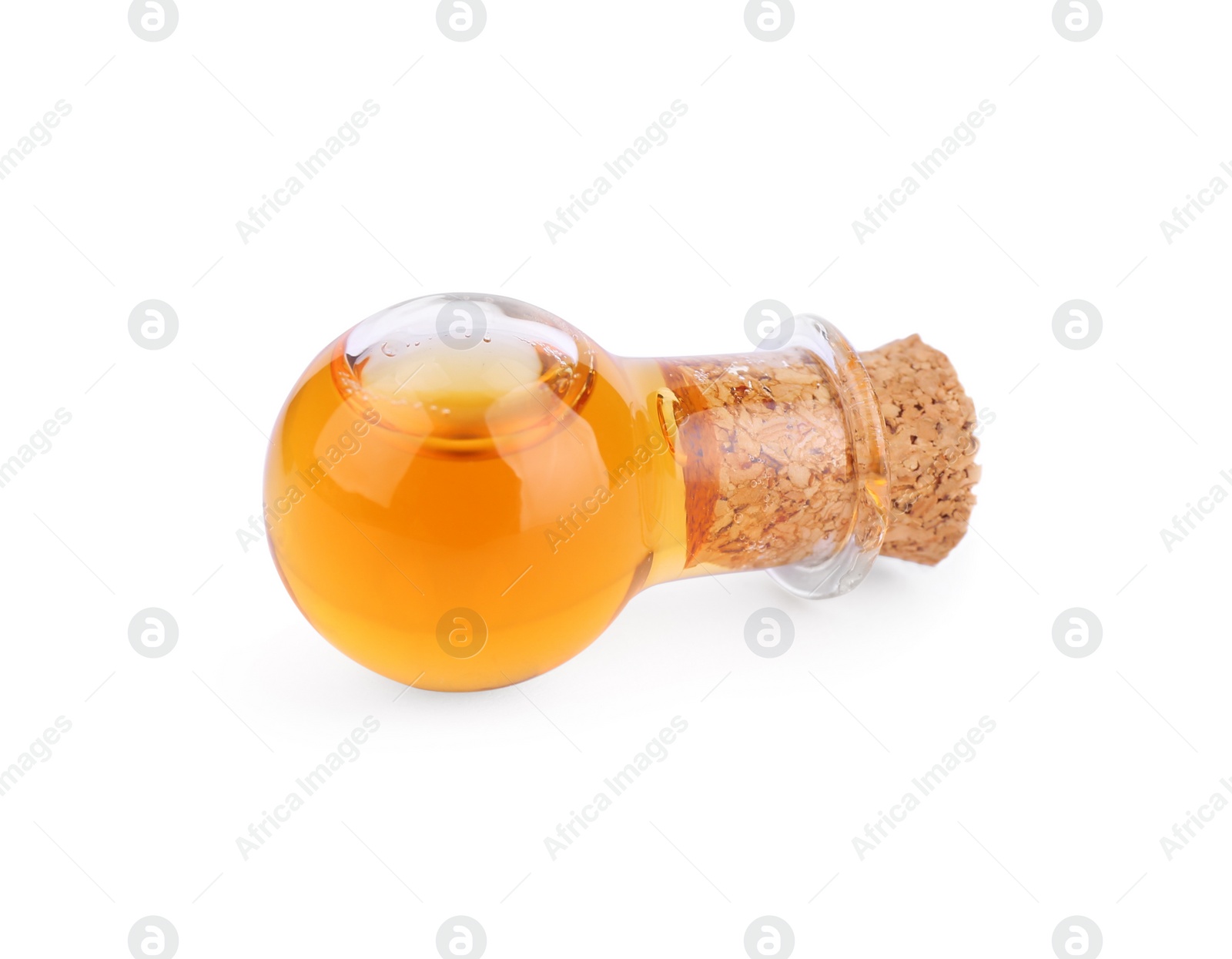 Photo of Bottle of essential oil isolated on white