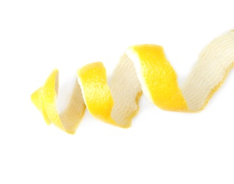 Photo of Peel of fresh ripe lemon on white background