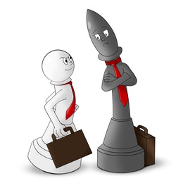 Illustration of Competition concept. Two chess pieces as office workers in rival situation on white background. Illustration