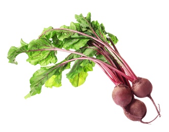 Raw ripe beets with leaves isolated on white