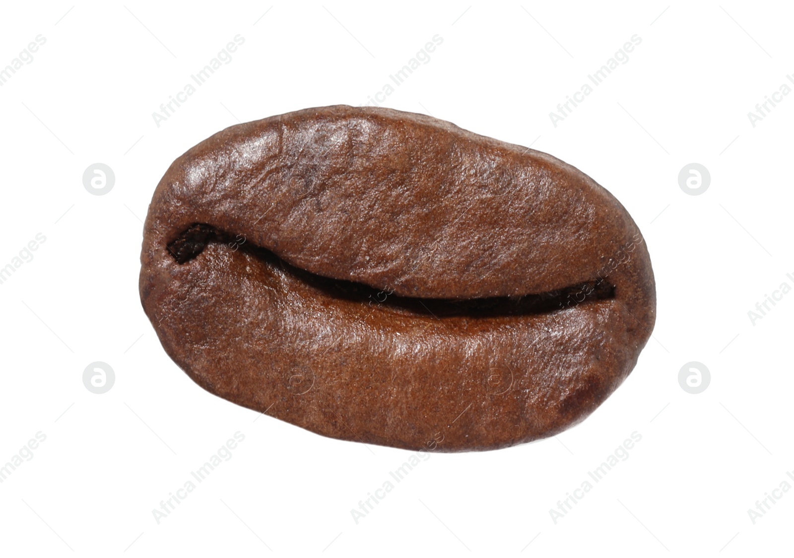 Photo of One aromatic roasted coffee bean isolated on white