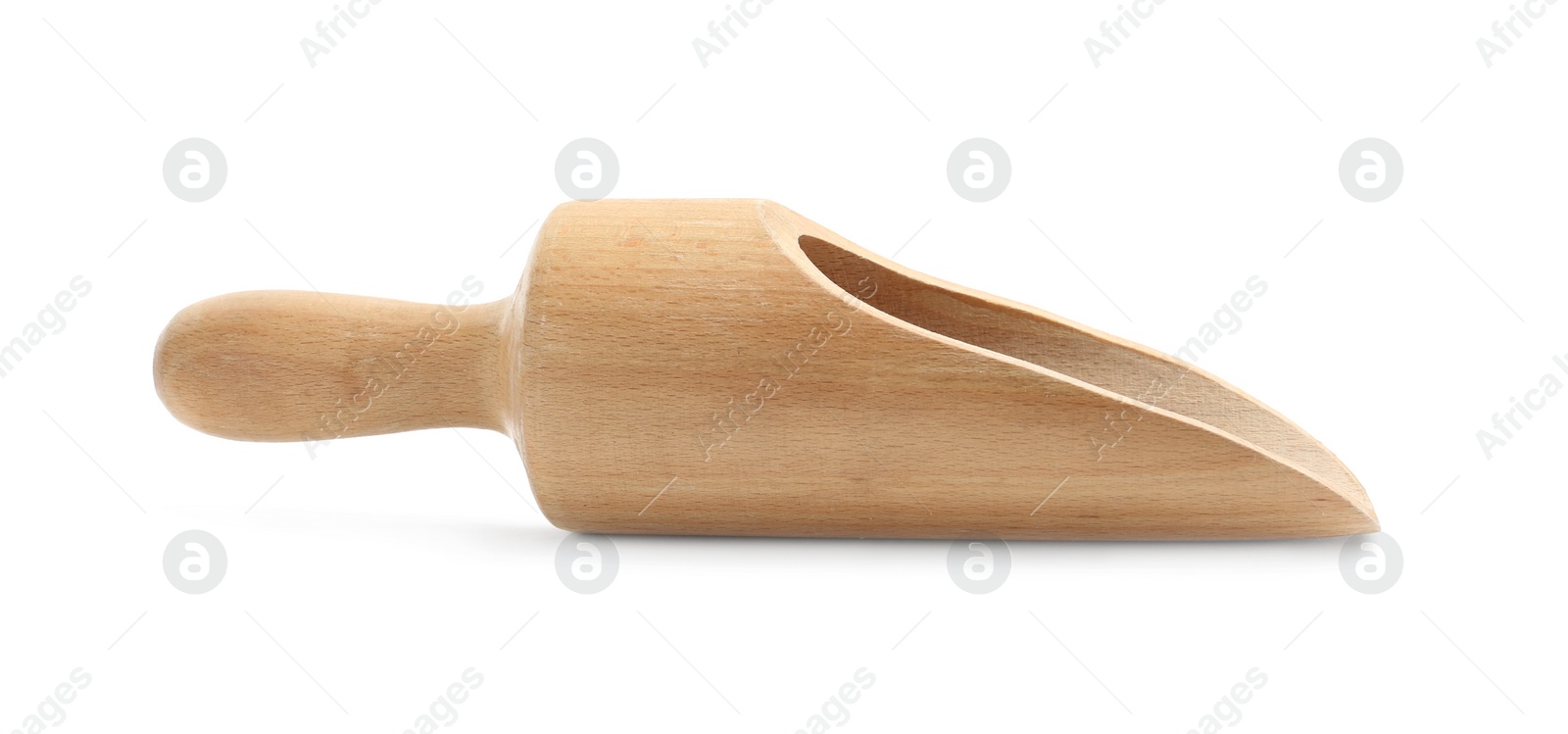 Photo of Wooden scoop isolated on white. Cooking utensil