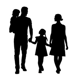 Image of Silhouette of family isolated on white Parents with children