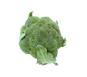 Photo of Fresh green broccoli isolated on white, top view. Organic food