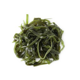 Tasty seaweed salad isolated on white, top view