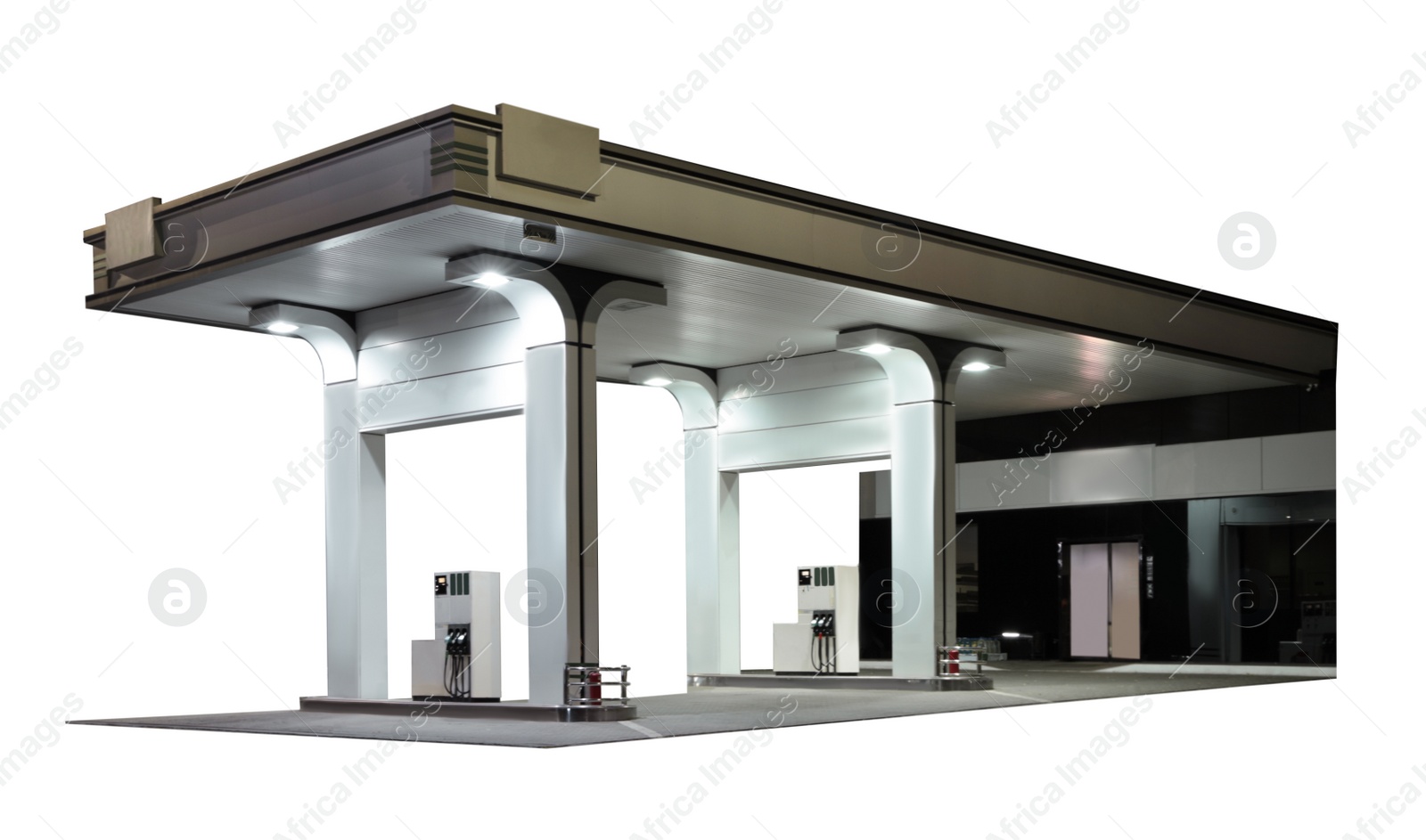 Image of Modern gas station on white background, exterior