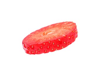 Photo of Piece of delicious ripe strawberry isolated on white