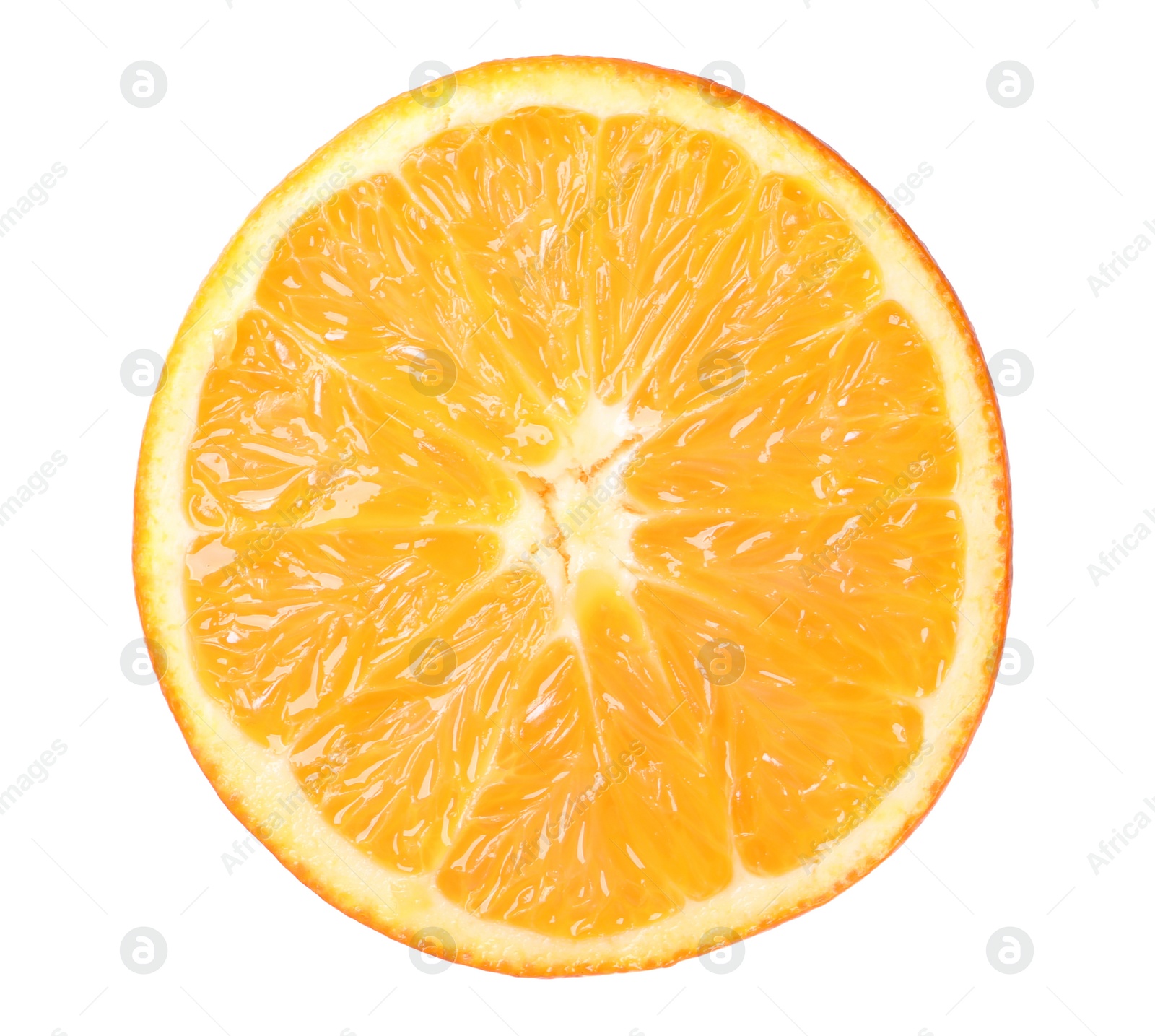 Photo of Citrus fruit. Sliced fresh ripe orange isolated on white