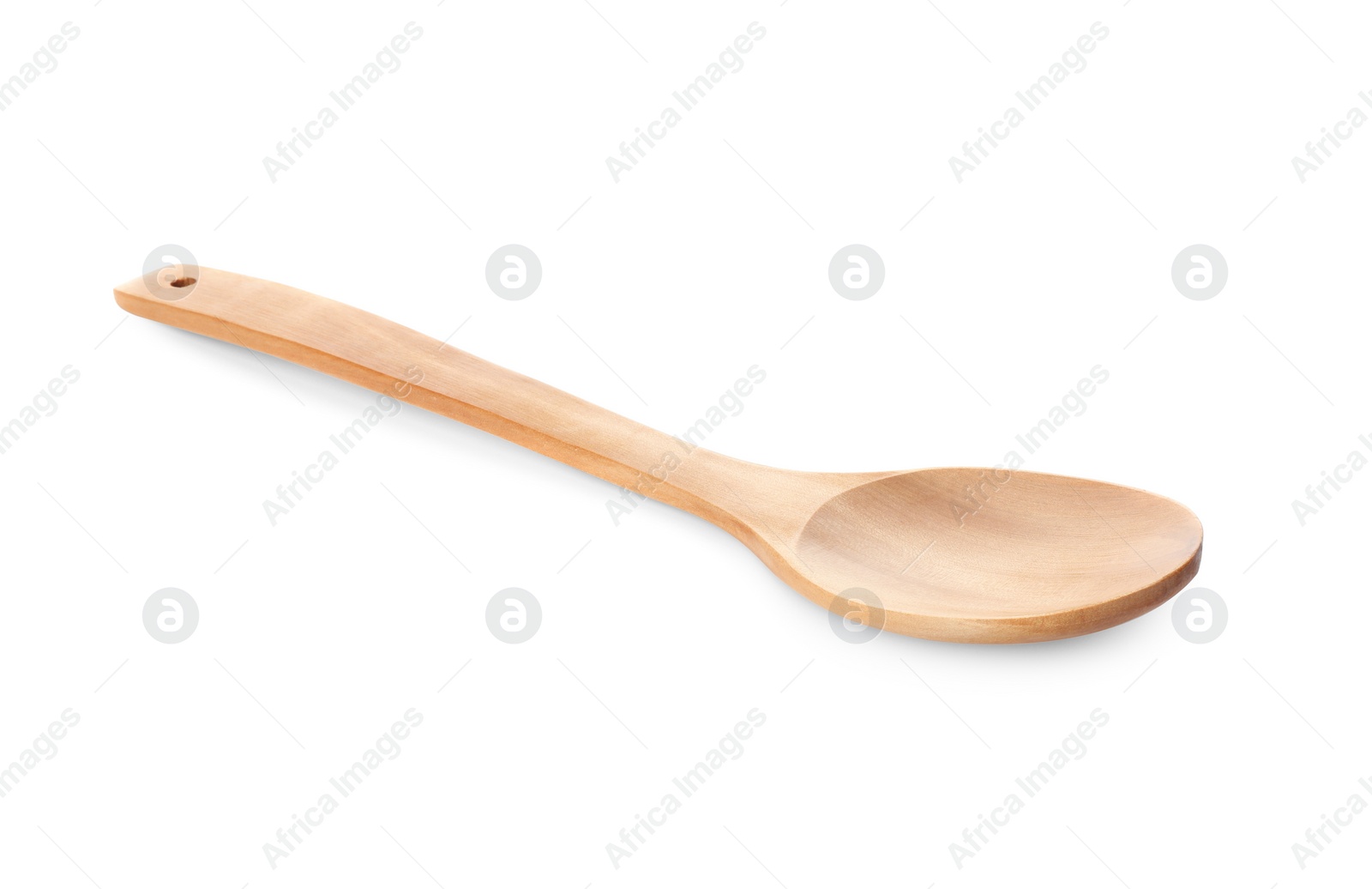 Photo of One empty wooden spoon isolated on white