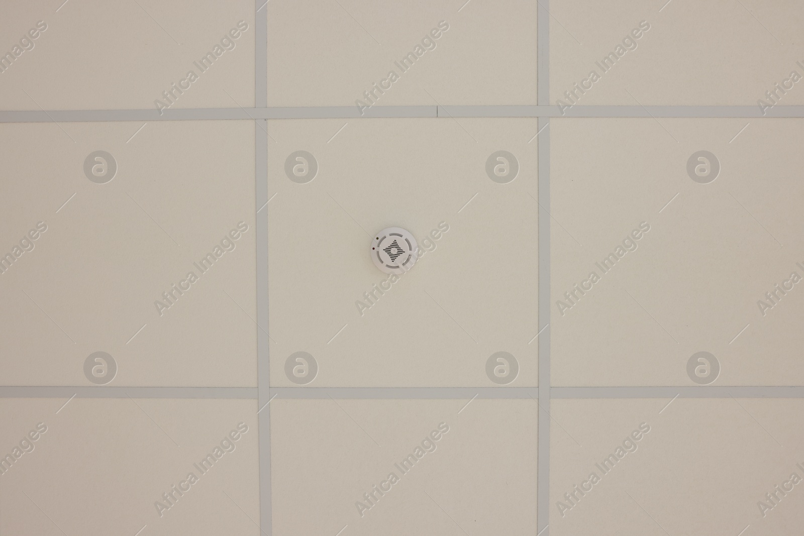 Photo of White ceiling with PVC tiles, view from below