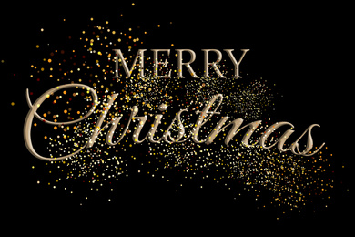 Image of Text MERRY CHRISTMAS and glitter on black background