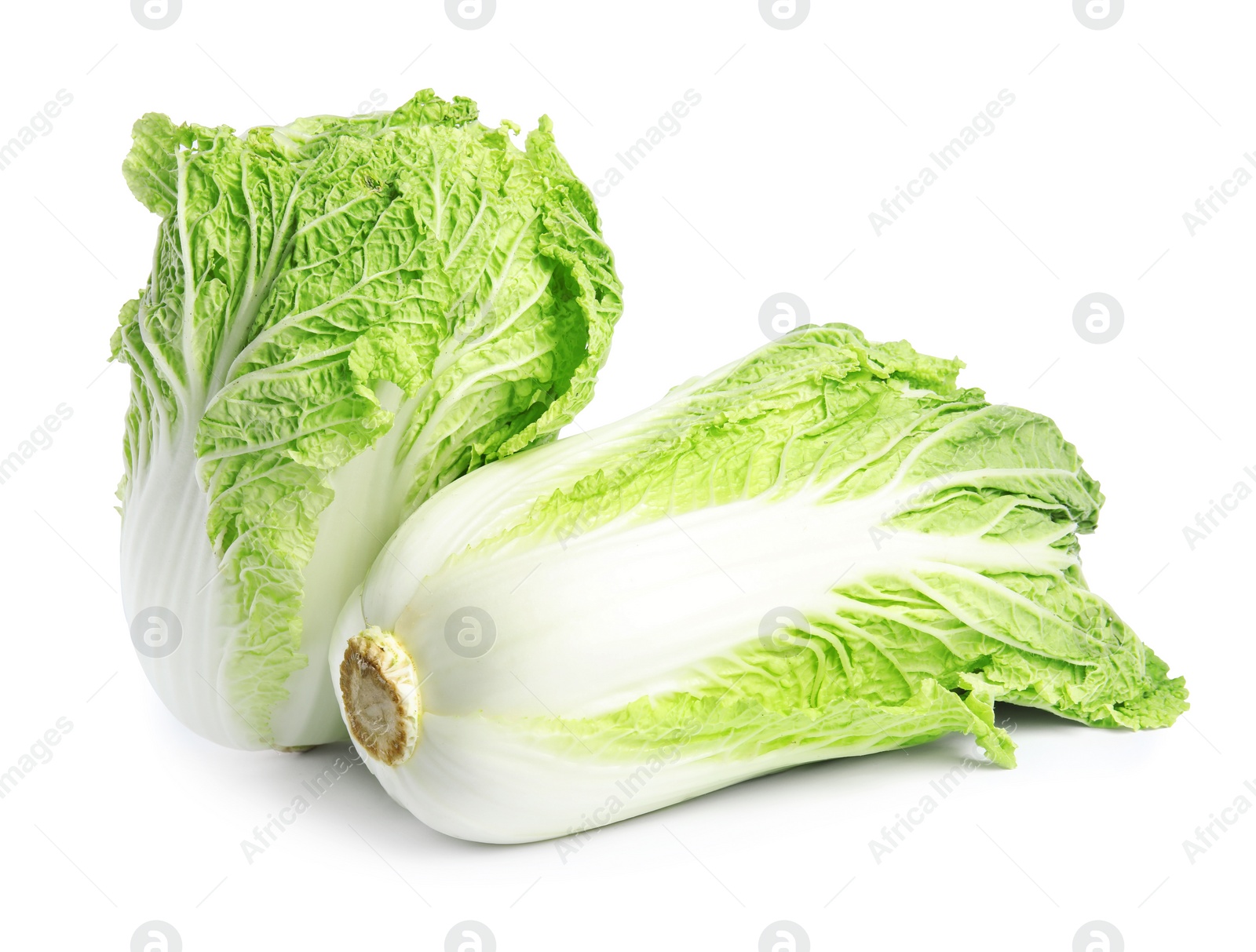 Photo of Fresh tasty ripe Chinese cabbages on white background