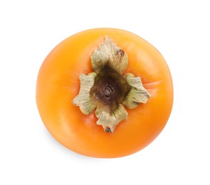 Photo of Delicious ripe juicy persimmon isolated on white, top view