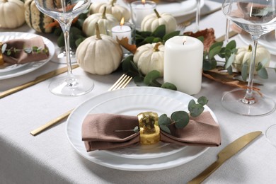 Photo of Beautiful autumn table setting with floral decor