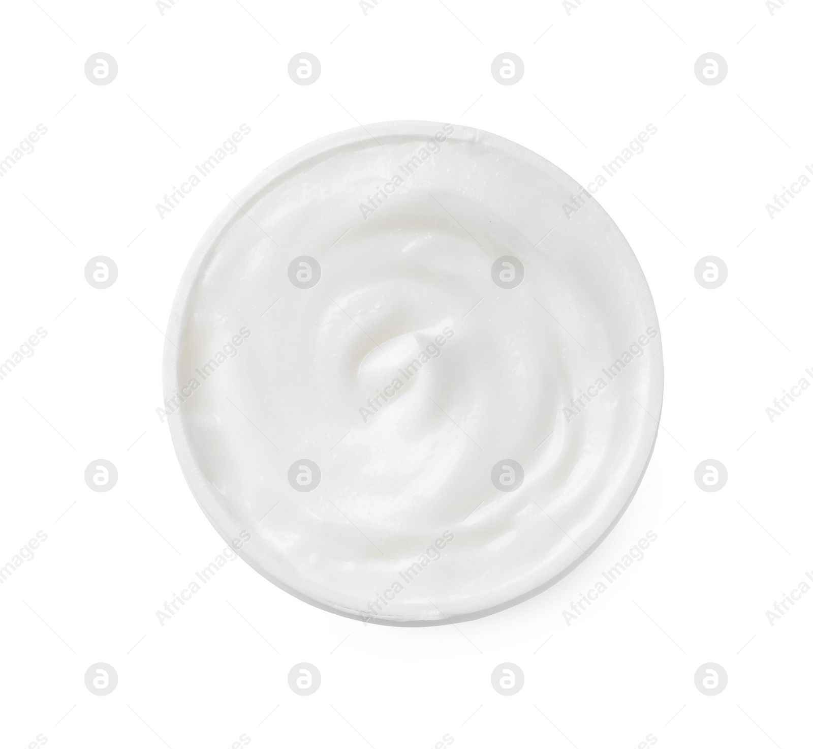 Photo of Jar of body cream isolated on white, top view