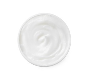 Photo of Jar of body cream isolated on white, top view