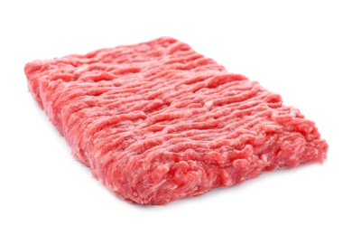 Photo of Fresh raw minced meat on white background