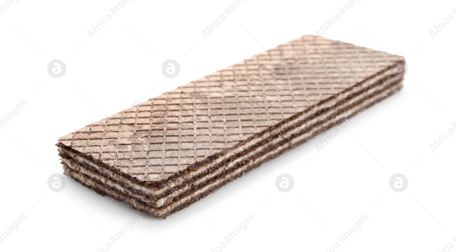 Photo of Delicious chocolate wafer stick isolated on white