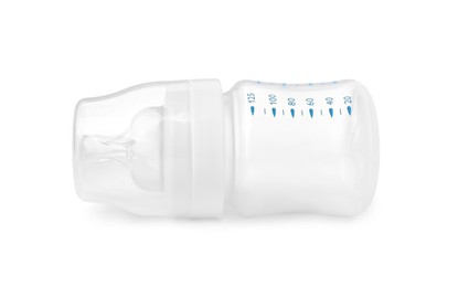 One empty feeding bottle for infant formula isolated on white