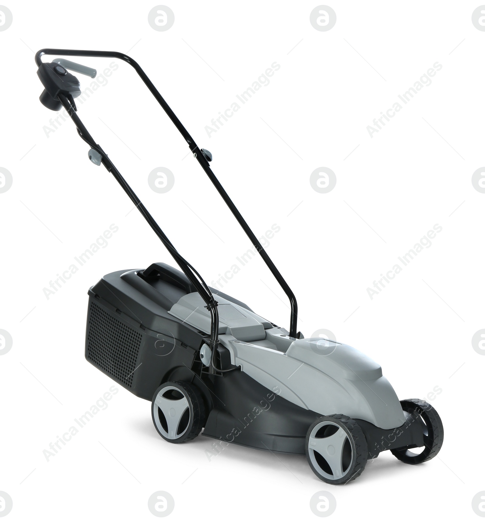 Photo of Modern lawn mower isolated on white. Garden tool