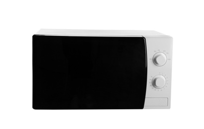 Photo of Modern microwave oven on white background. Kitchen appliance