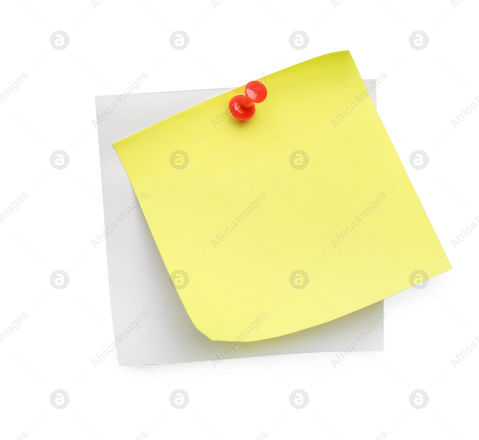 Photo of Blank notes pinned on white background, top view