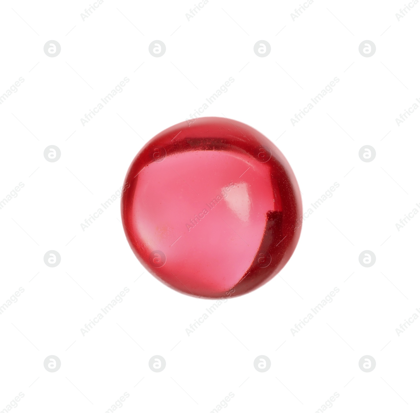 Photo of One bright pink pill isolated on white