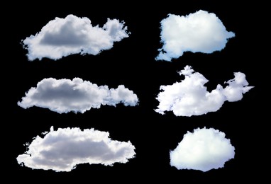 Image of DIfferent white clouds on black background, collage