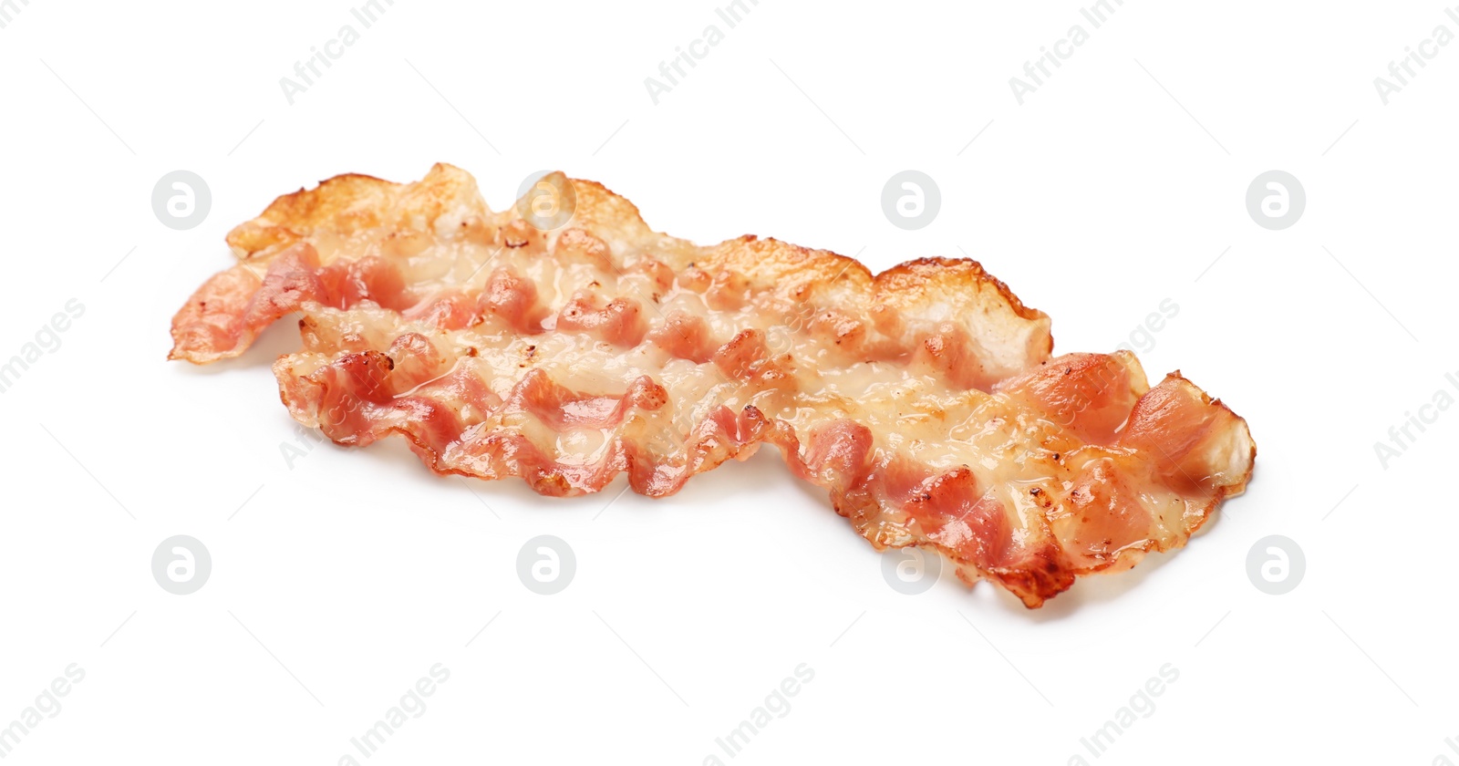 Photo of One fried bacon slice isolated on white