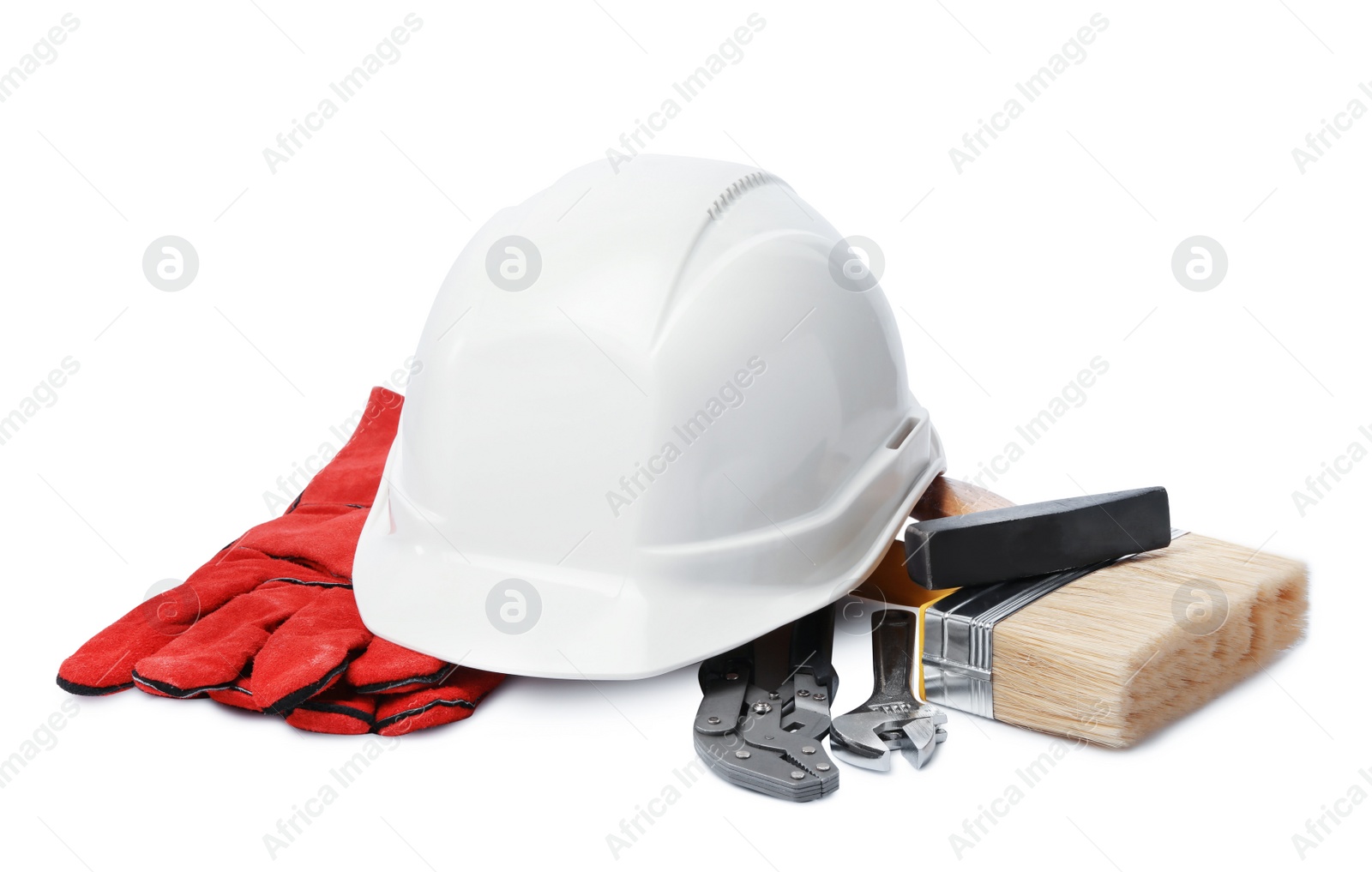 Photo of Composition with different construction tools isolated on white