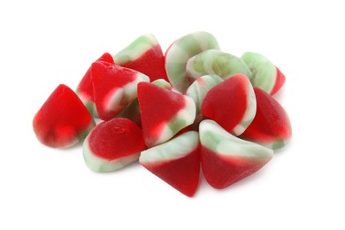 Photo of Pile of tasty colorful jelly candies on white background