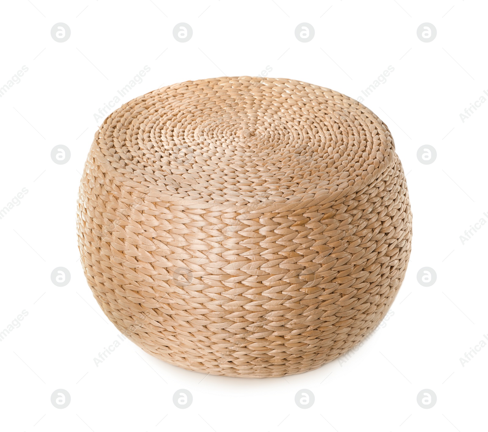 Photo of One stylish wicker pouf isolated on white