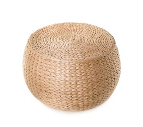 Photo of One stylish wicker pouf isolated on white