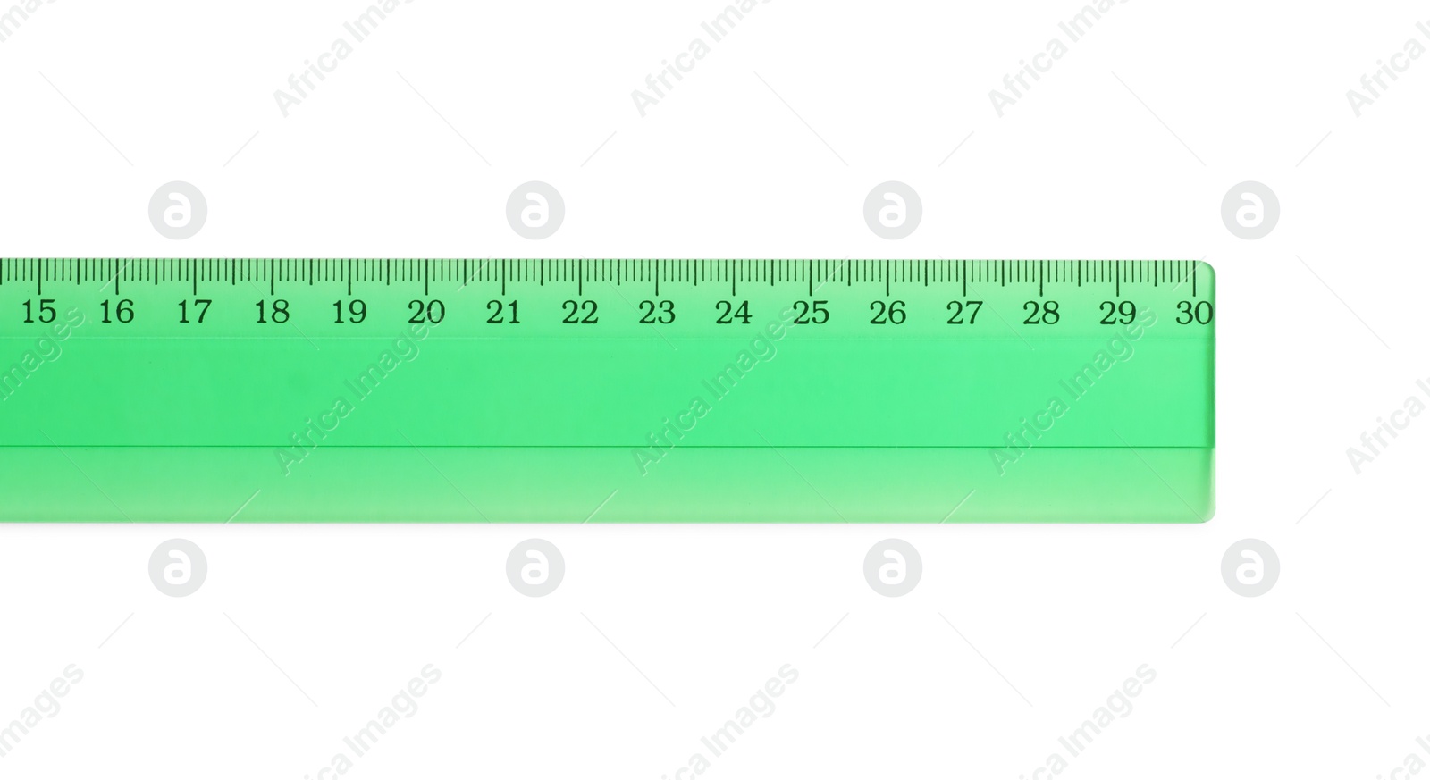 Photo of Ruler with measuring length markings in centimeters isolated on white, top view