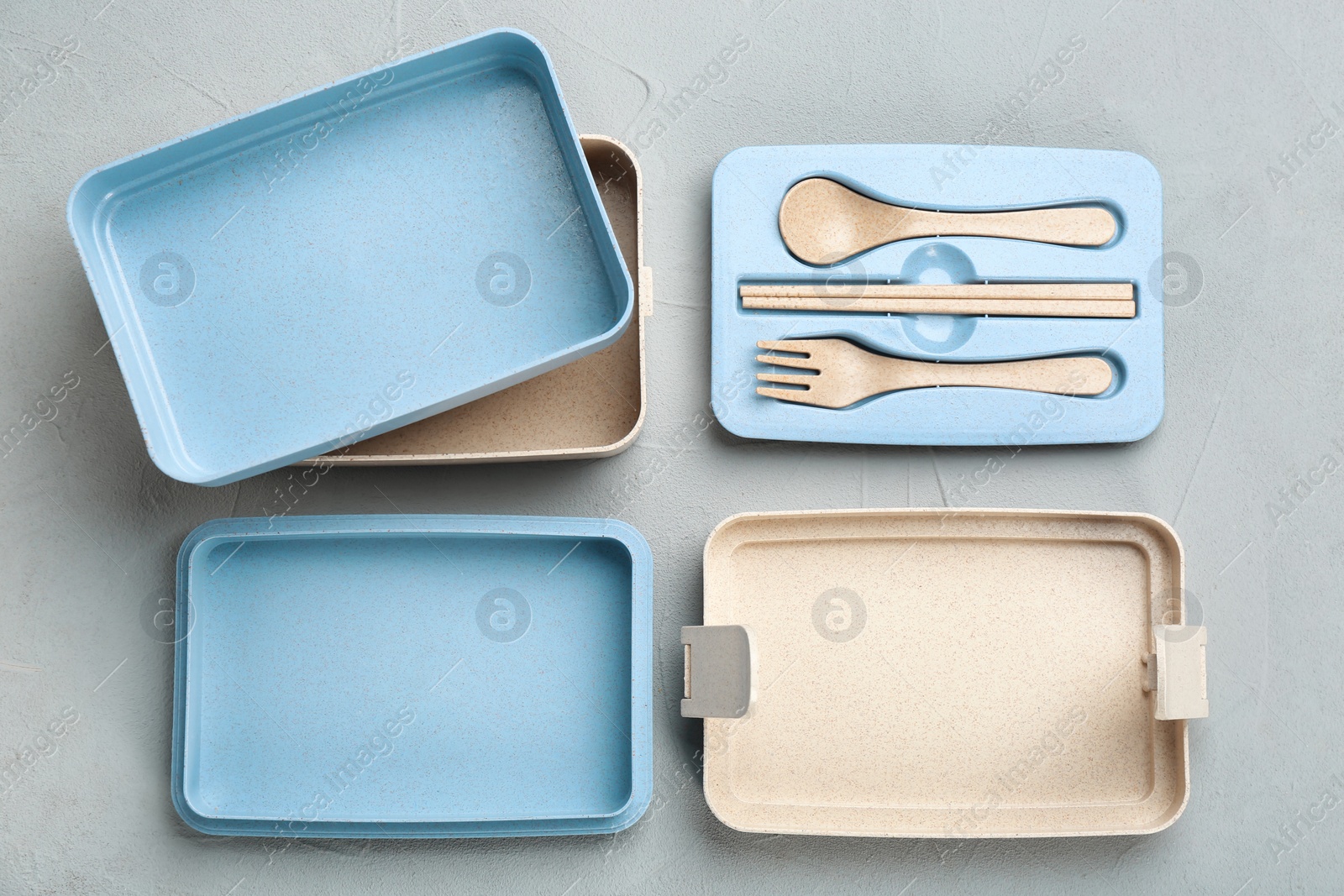 Photo of Empty lunch box on table, top view