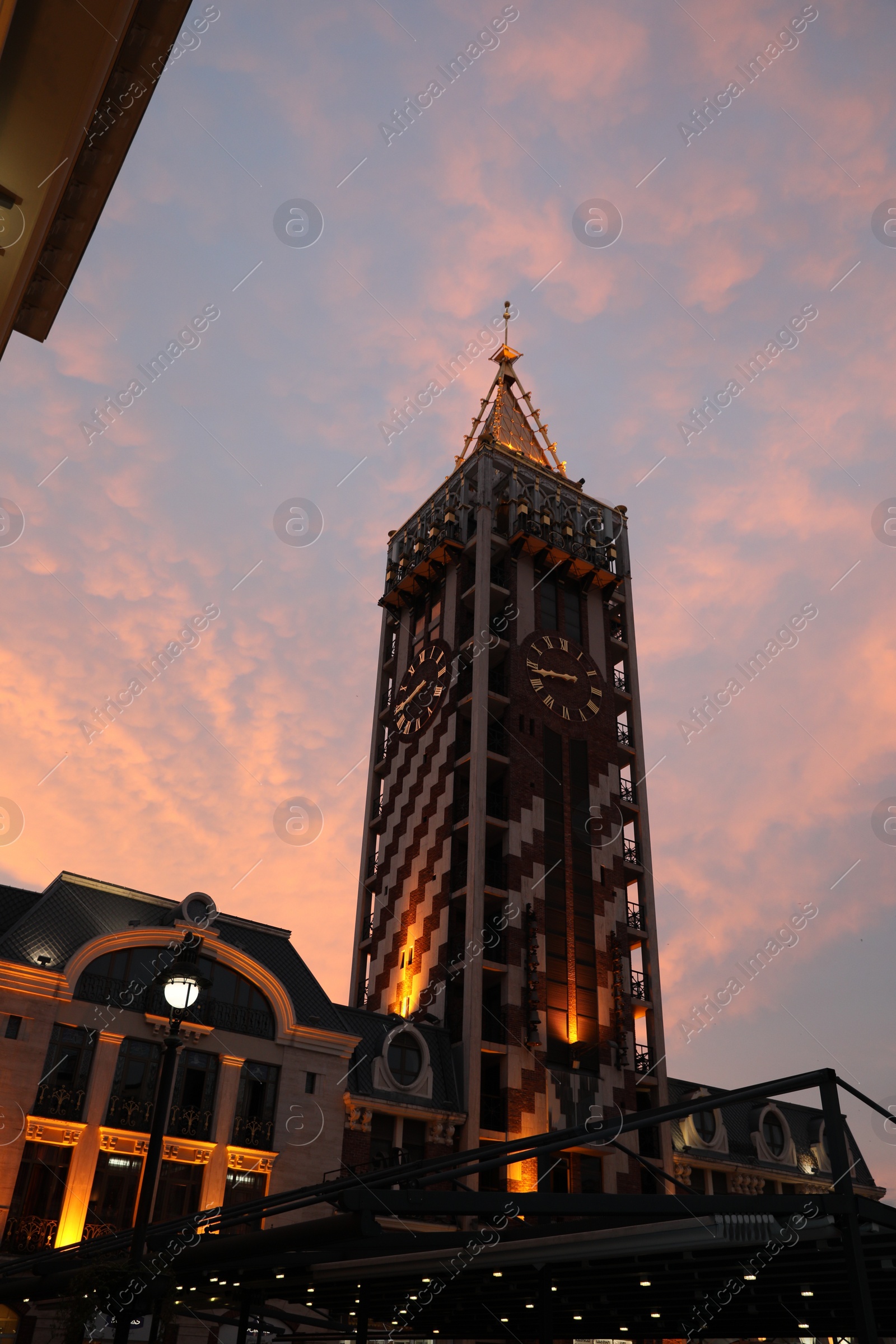 Photo of BATUMI, GEORGIA - MAY 31, 2022: Beautiful Piazza Boutique Hotel against colorful twilight sky