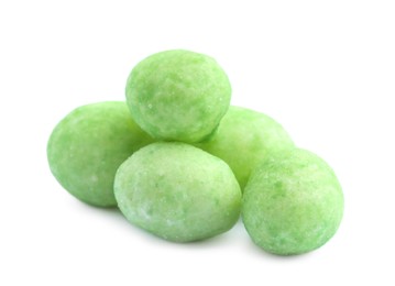 Photo of Pile of wasabi coated peanuts on white background