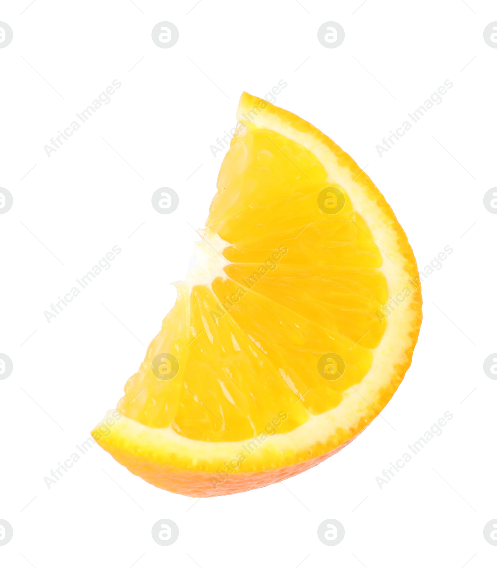 Photo of Slice of ripe orange on white background