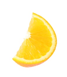 Photo of Slice of ripe orange on white background