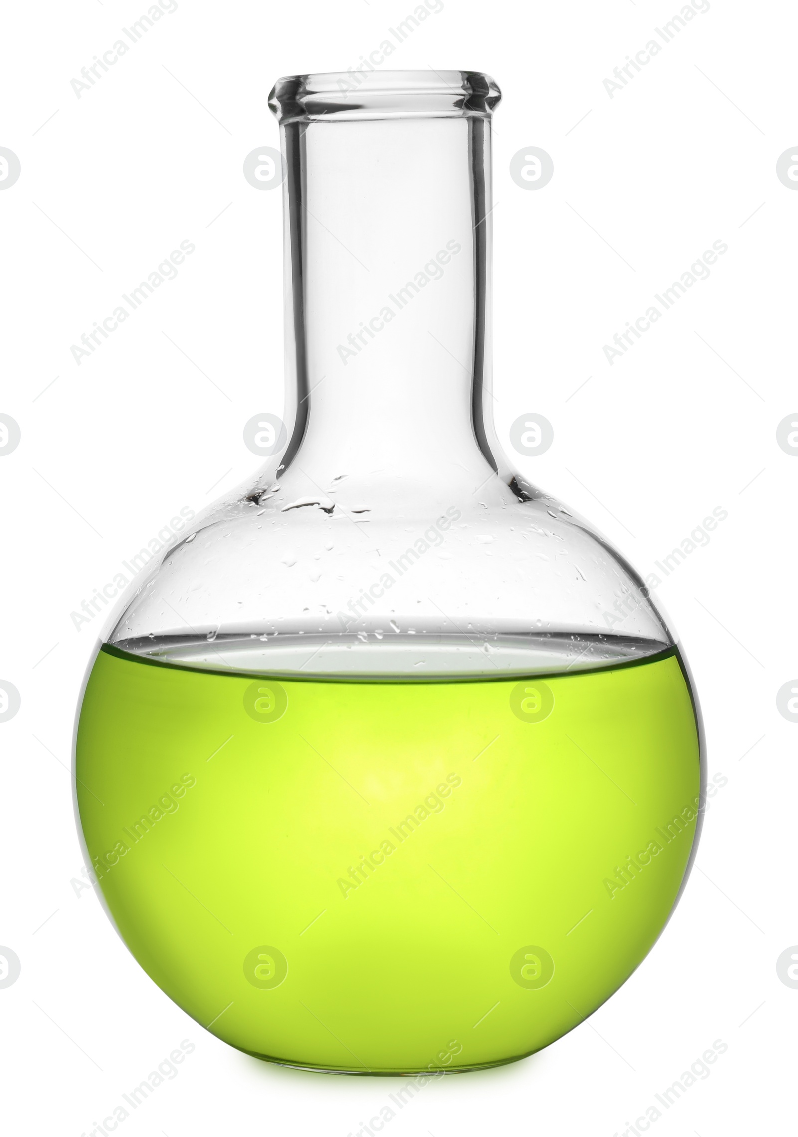 Photo of Florence flask with color liquid isolated on white