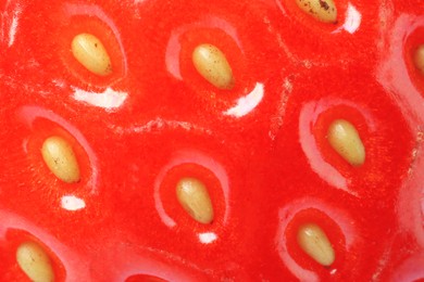 Texture of ripe strawberry as background, macro view. Fresh berry