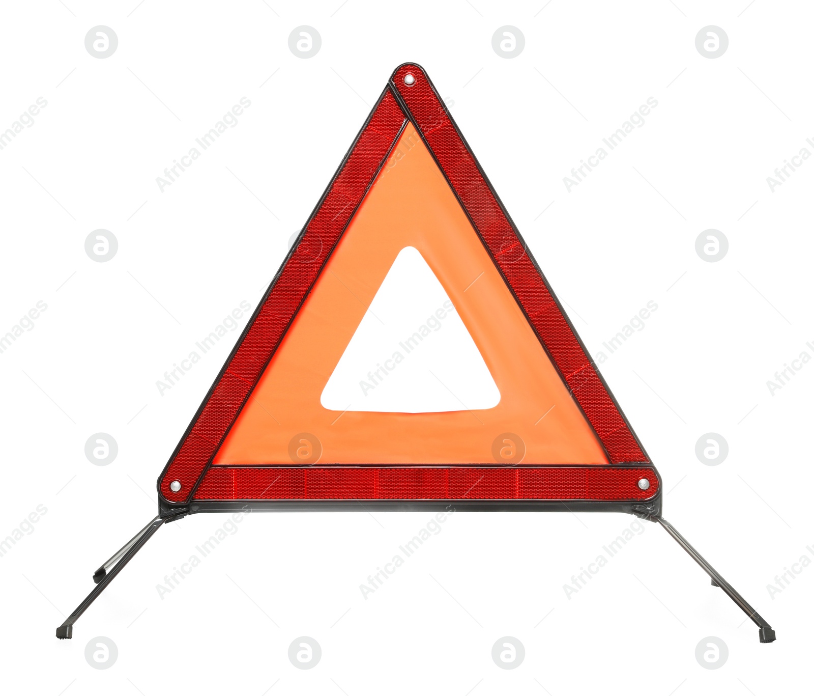 Photo of Emergency warning triangle isolated on white. Car safety