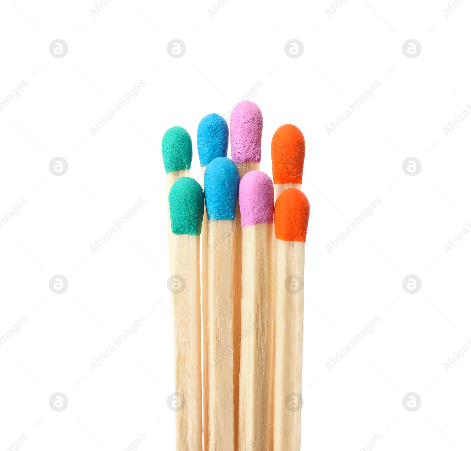 Photo of Matches with colorful heads on white background